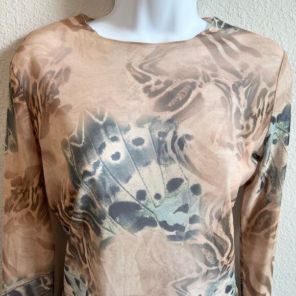 I Am Gia Izar Top Women's L Sheer Unlined Tan Butterfly Long Sleeves Raw Edges - Picture 3 of 7
